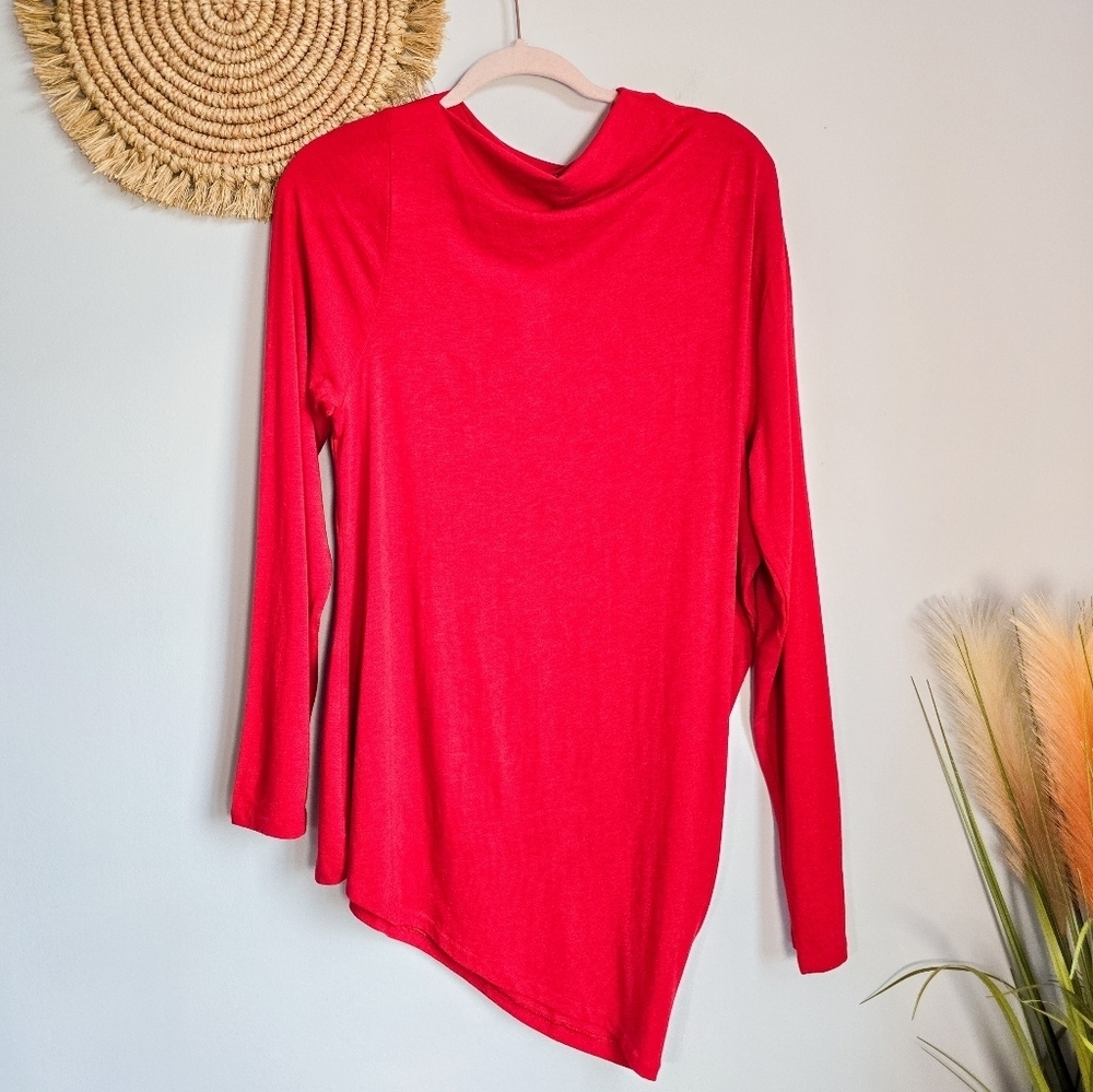 Banana Republic New Red Luxe Wool Blend Asymmetrical Draped Top Blouse SZ XL - Picture 12 of 12